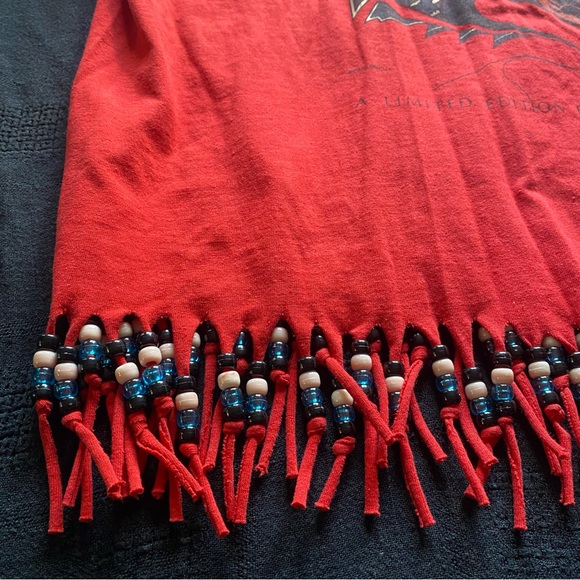 VTG Screen Stars Best Black Label Native American beaded Fringe Tee Shirt. XL - Picture 10 of 16